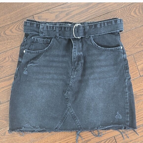 Denim co black denim distressed mini skirt size 11-12 - Picture 1 of 10